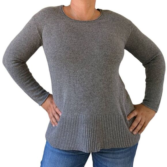 J. Jill Grey Classic Knit Round Neck Sweater Long Sleeve Tunic Pullover Size M - Picture 1 of 5